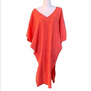 Orange kaftan midi dress large Amy Kushell cotton